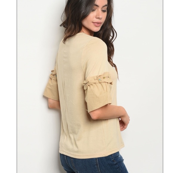 ❣️SALE❣️ Love Riche Taupe Jeweled Top - Picture 2 of 5